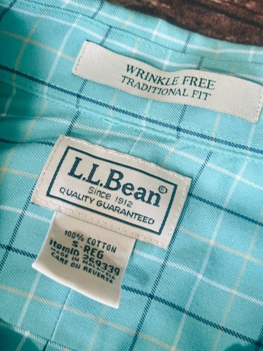 L.L. Bean Men's Button Up Plaid Green/Blue Shirt - Cotton Small Short Sleeve